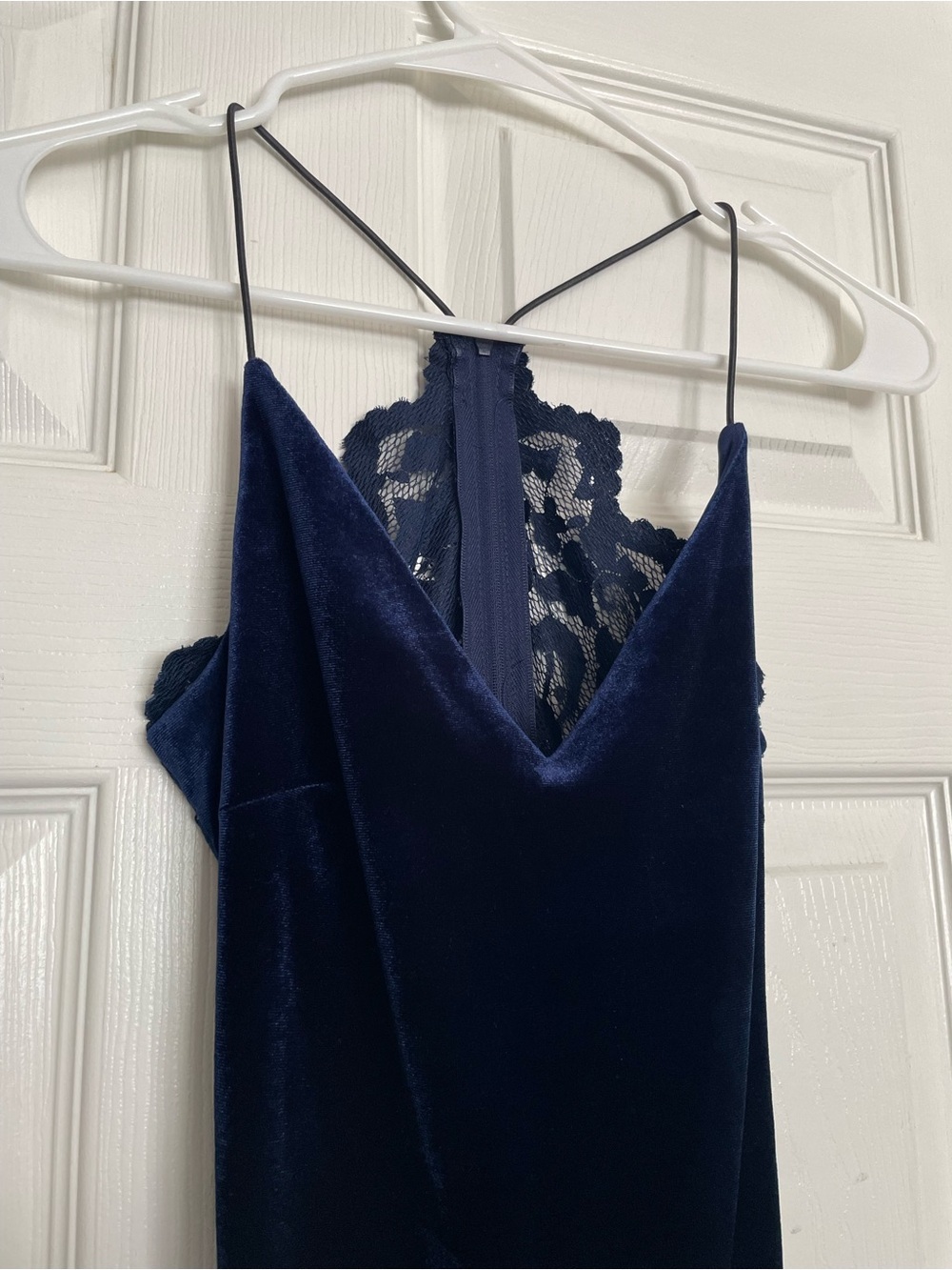 B. Darlin Women's Navy Velour Bodycon Lace-Back Velvet Slip Dress size 1/2